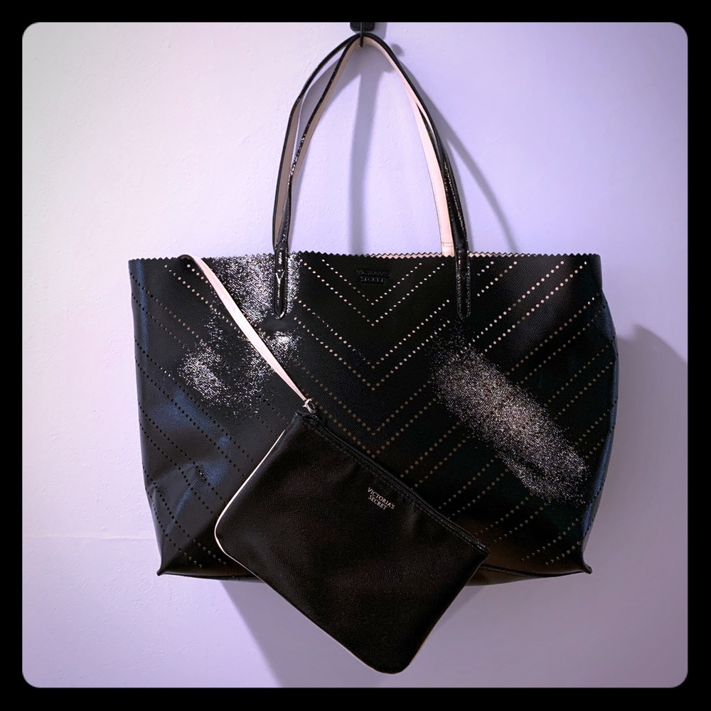 VS Perforated Faux Patent Leather Carryall Tote